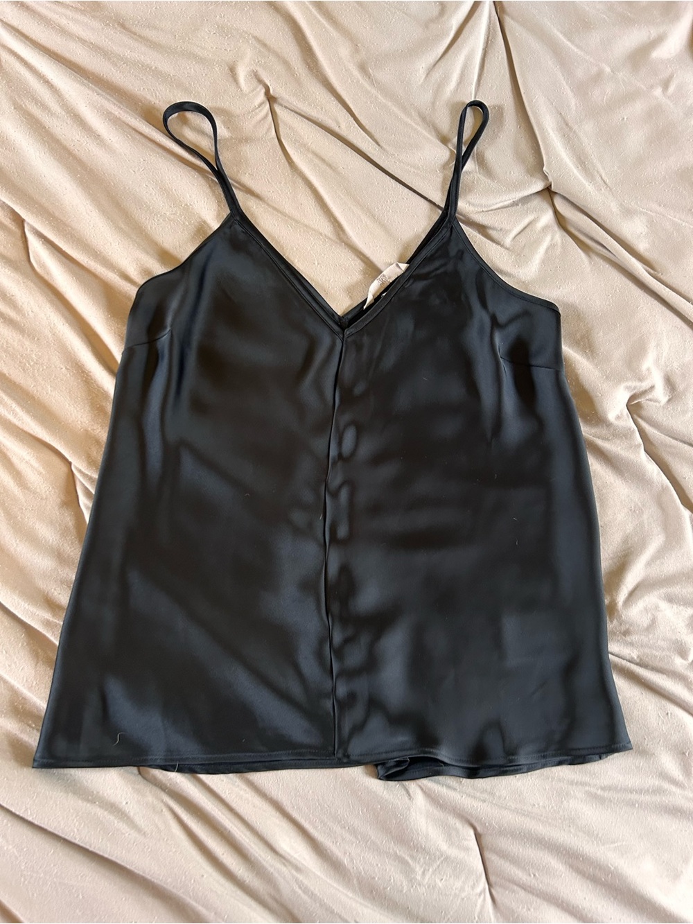 H&M Black Satin V-Neck Cami Tank Top